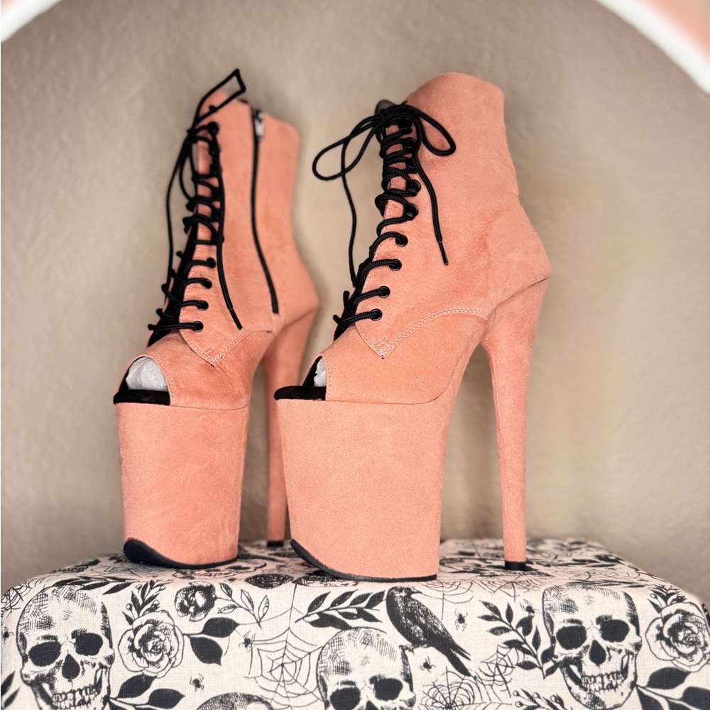 Pleaser Dusty Pink Lace-Up Platform Heels